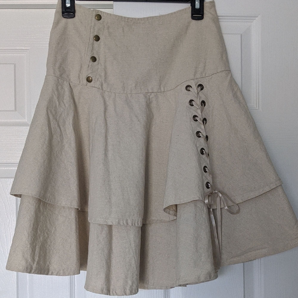 Elegant Cream Layered Mini Skirt with Button Accents